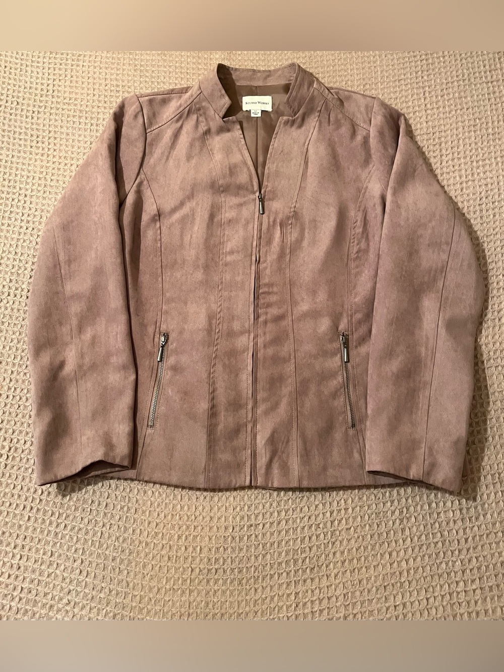 Studio Works Faux Suede Zip Front Jacket Mauve Taupe Women's size12